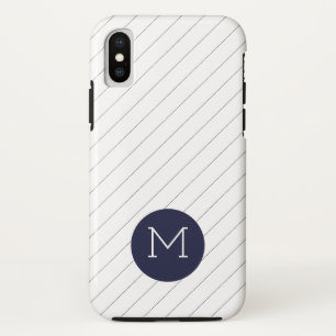 Classic Navy Blue Striped Monogram iPhone Case