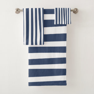 Classic Navy Blue Stripes   Timeless Nautical  Bath Towel Set