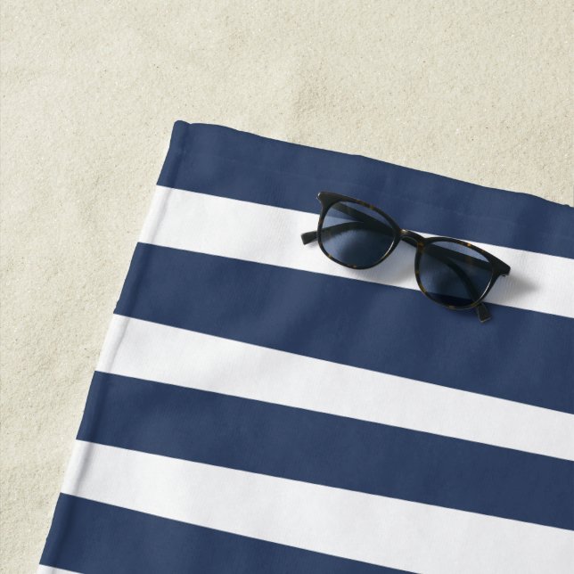 Classic Navy Blue Stripes | Timeless Nautical  Beach Towel (In Situ)