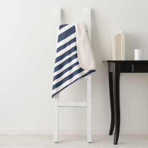 Classic Navy Blue Stripes   Timeless Nautical  Sherpa Blanket