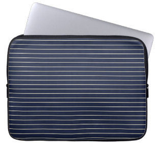 Classic Navy Blue Svelte Ivory Pinstripes Laptop Sleeve