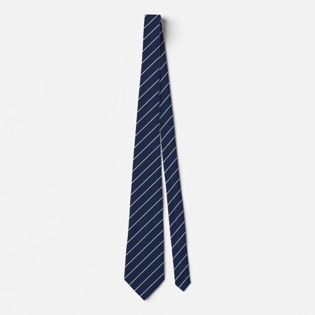 Classic Navy Blue Svelte Ivory Pinstripes Tie (Front)