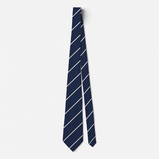Classic Navy Blue Svelte Ivory Pinstripes Tie (Front)