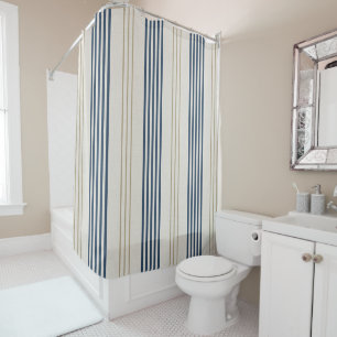 Classic Navy Blue Ticking Stripe Pattern Shower Curtain