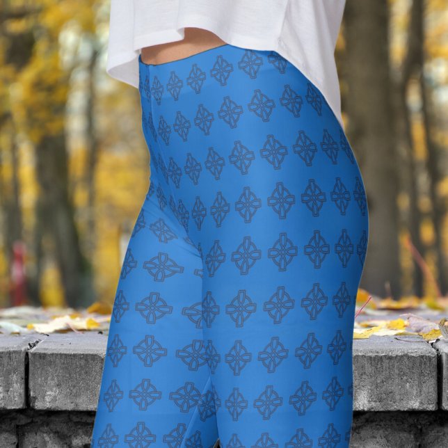 Classic Navy Blue Tribal Cross Pattern Leggings (Classic Navy Blue Tribal Cross Pattern Leggings)