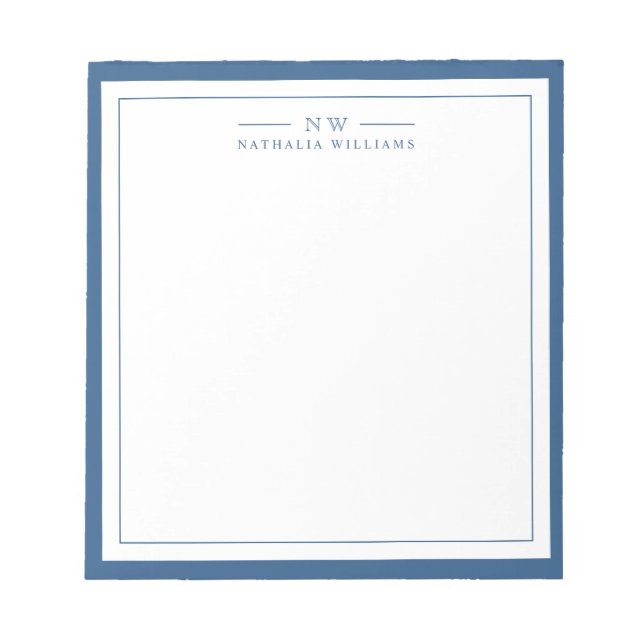 Classic Navy Blue Two Border Monogram Lined Notepad (Front)