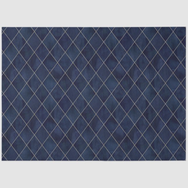 Classic Navy Blue Velvet Argyle Pattern Luxury Tissue Paper (Front)