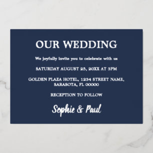 Classic Navy Blue Wedding Foil Invitation