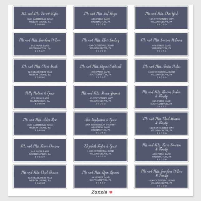 Classic Navy Blue Wedding Guest Address Labels (Sheet)