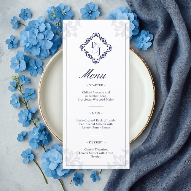 Classic Navy Blue Wedding Menu Card (Creator Uploaded)