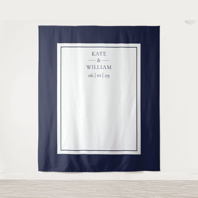 Classic Navy Blue Wedding Photo Booth Backdrop Tapestry (Front)