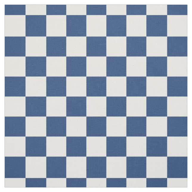 Classic Navy Blue White Chequered Check Squares  Fabric (Swatch)