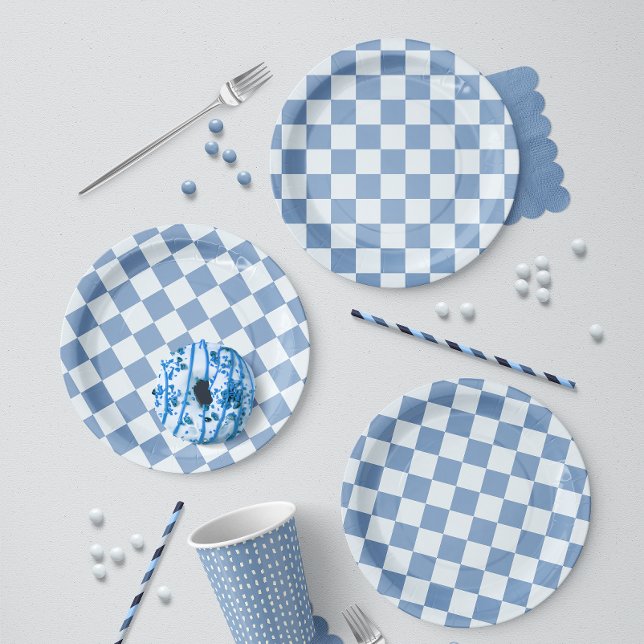 Classic Navy Blue & White Gingham Picnic Paper Plate (Creator Uploaded)