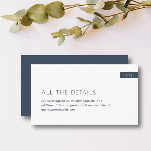 Classic Navy Blue & White Monogram Wedding Details Enclosure Card