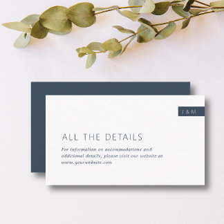 Classic Navy Blue & White Monogram Wedding Details Enclosure Card