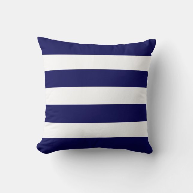 Classic Navy Blue & White Striped Cushion (Front)