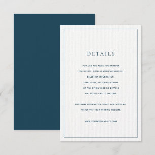 Classic Navy Blue & White Wedding Details Card