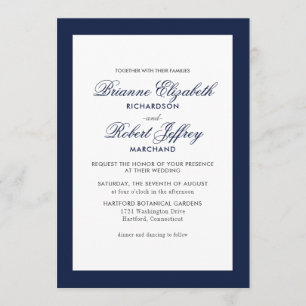 Classic Navy Border Formal Wedding Invitation