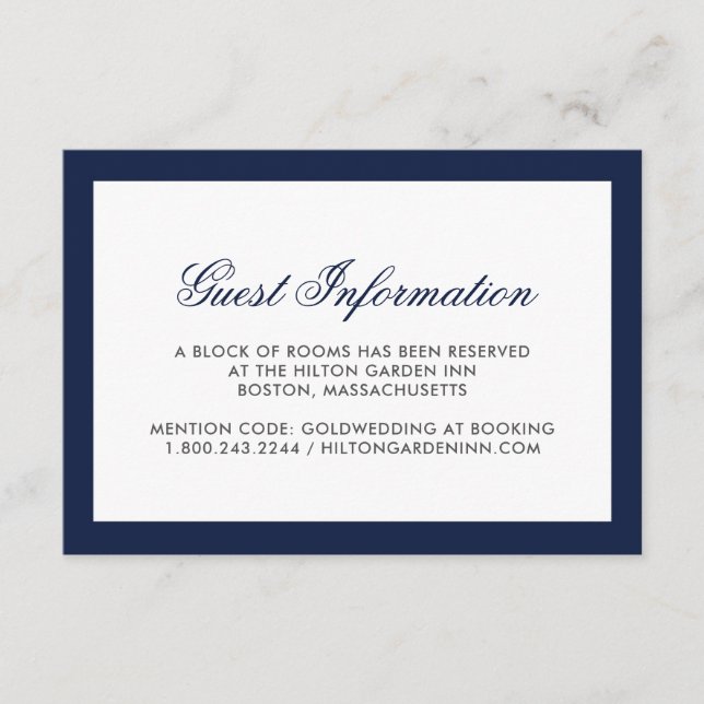 Classic Navy Border Wedding Accommodations Card (Front)