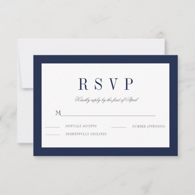 Classic Navy Border Wedding RSVP Response Card (Front)