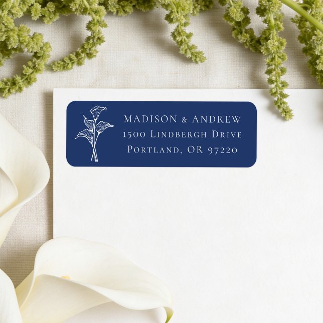 Classic Navy Calla Lily Wedding Return Address (Creator Uploaded)