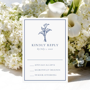 Classic Navy Calla Lily Wedding RSVP Card