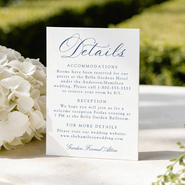 Classic Navy Calligraphy Wedding Details Enclosure Card (Creator Uploaded)