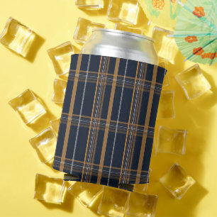 Classic Navy Camel Plaid Aesthetic Can Cooler
