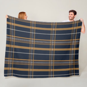 Classic Navy Camel Plaid Aesthetic Fleece Blanket