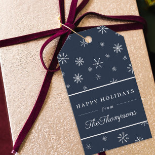 Classic Navy Christmas Snowflakes Happy Holidays Gift Tags