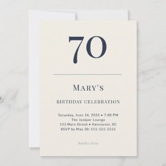 Classic Navy & Cream 70th Birthday Celebration Invitation