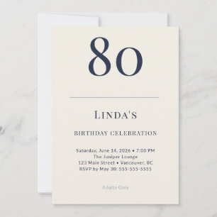 Classic Navy & Cream 80th Birthday Celebration Invitation
