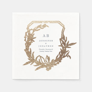 classic navy florals gold motif monogram wedding napkin