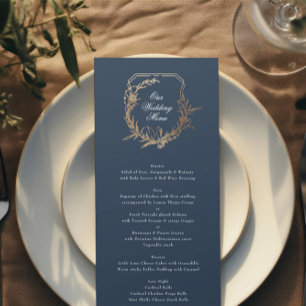 classic navy gold botanical motif crest Wedding  Menu