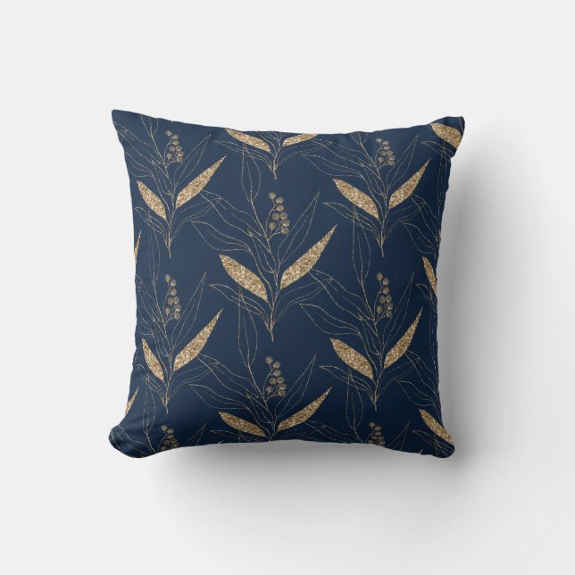 Classic Navy Gold Eucalyptus Botanical PILLOW  (Front)