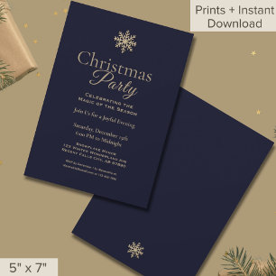 Classic Navy Gold Snowflake Christmas Party Invitation