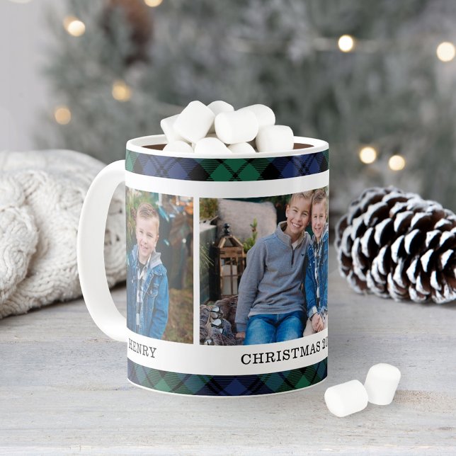 Classic Navy Green Black Watch Plaid Holiday Photo Coffee Mug (Creator Uploaded)