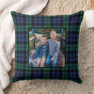 Classic Navy Green Black Watch Plaid Holiday Photo Cushion