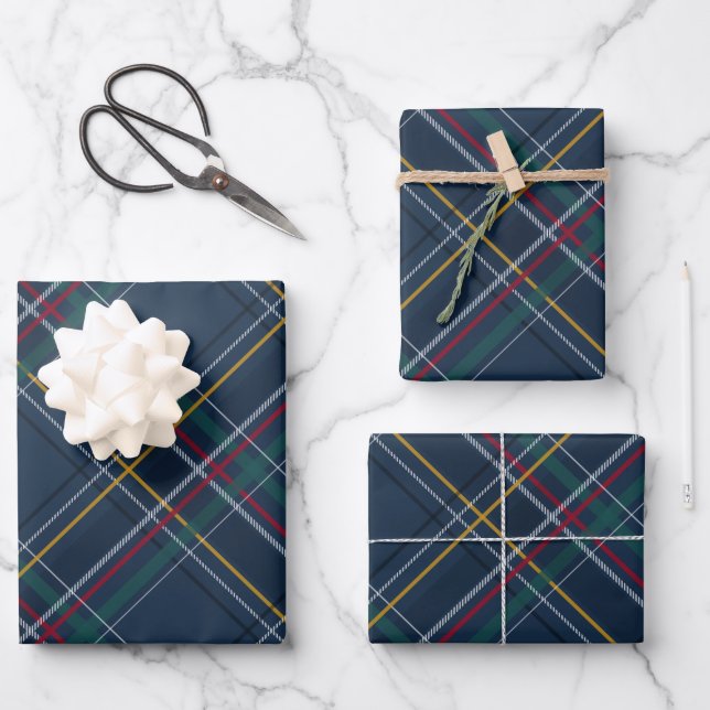 Classic navy holiday plaid Christmas Wrapping Paper Sheet (Front)