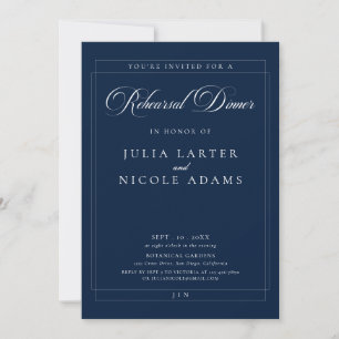 Classic Navy Ivory Calligraphy Rehearsal Dinner Invitation