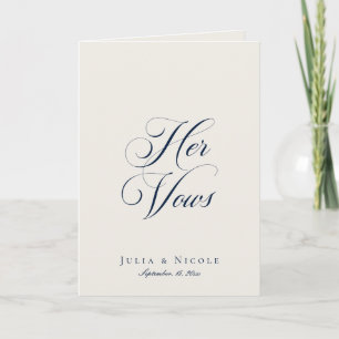 Classic Navy Ivory Calligraphy Wedding Her Vows Card