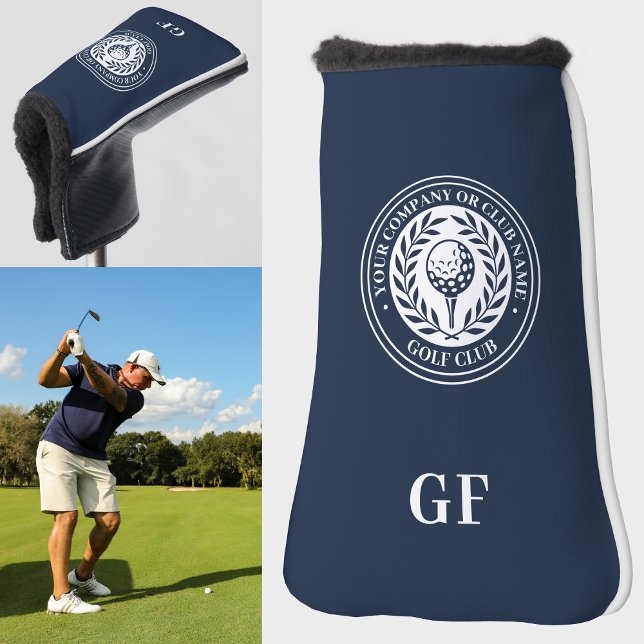 Classic Navy Laurel Wreath Name Monogram Putter Golf Head Cover (Creator Uploaded)
