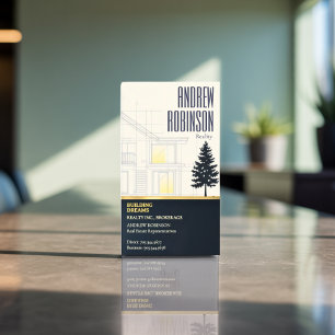 Classic Navy Open House Floor Plan Elegant Detail Magnetic Business Card