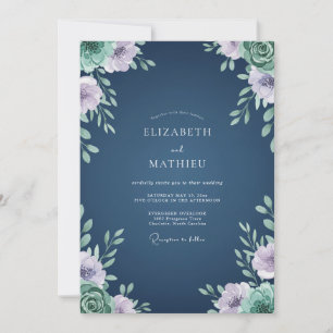 Classic Navy Periwinkle Petal Wedding Invitation