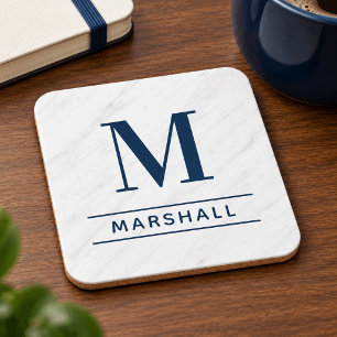 Classic Navy Personalised Family Monogram Initial Coaster