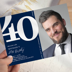 Classic Navy Photo 40th Birthday Invitation