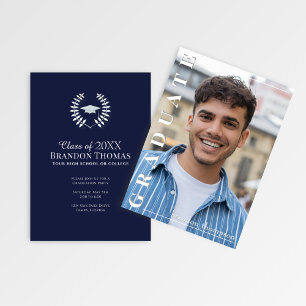 Classic Navy Photo Graduation Announcement