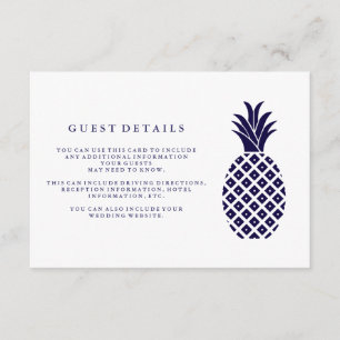 Classic Navy Pineapple Wedding Guest Details Enclosure Card
