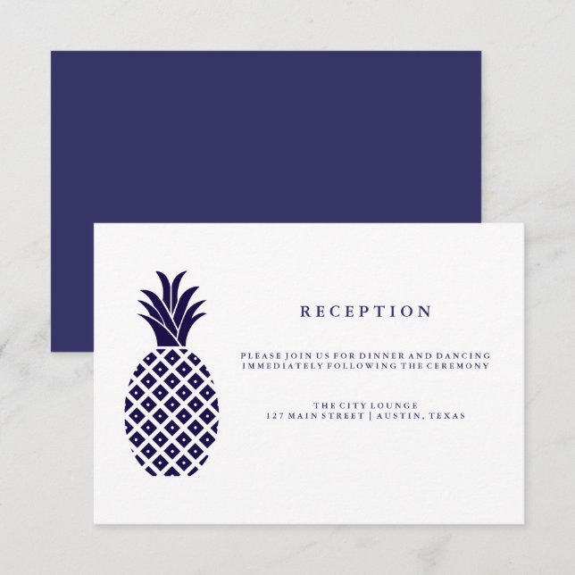 Classic Navy Pineapple Wedding Reception Invitation (Front/Back)