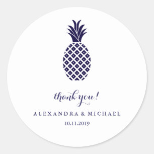 Classic Navy Pineapple Wedding Thank You Classic Round Sticker